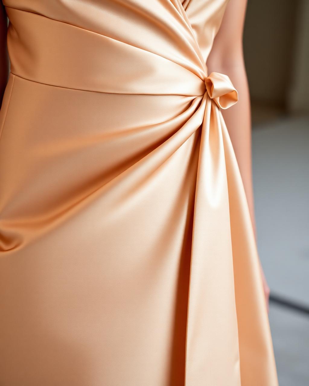 Champagne silk evening gown detail